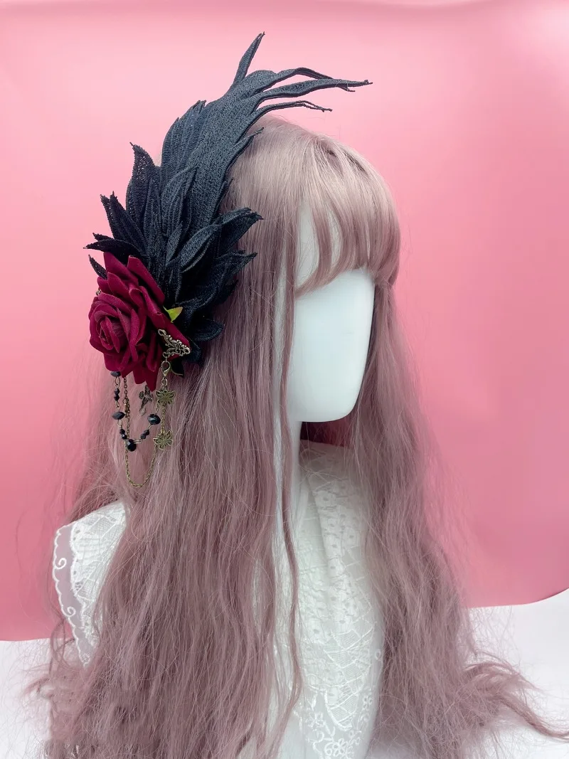 

Handmade Cosplay Gothic Lolita Angel Wings Hairpin Embroidery Feather Hair Clip Devil Horns Headdress Lolita Anime Accessories