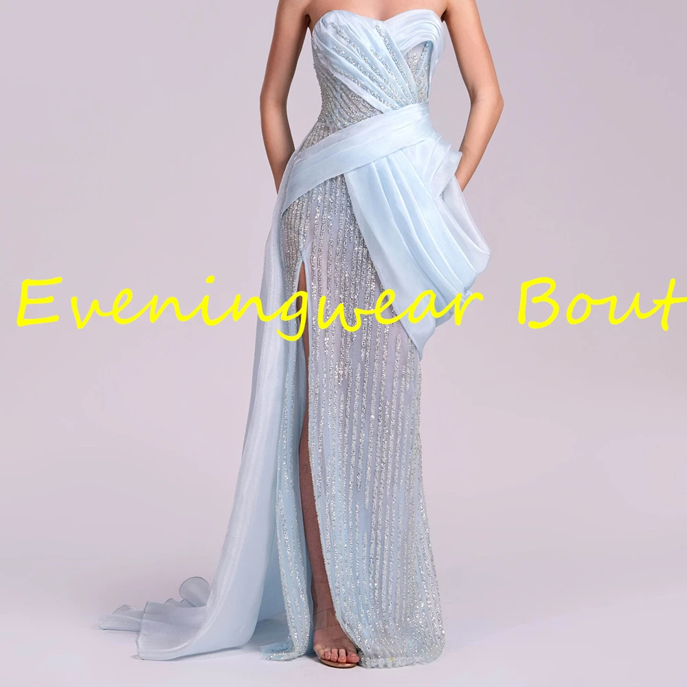 Customized Delicate Straight Floor Length Strapless Sleeveless Crystal Evening Dress Fashion Photo Color vestidos para mujer