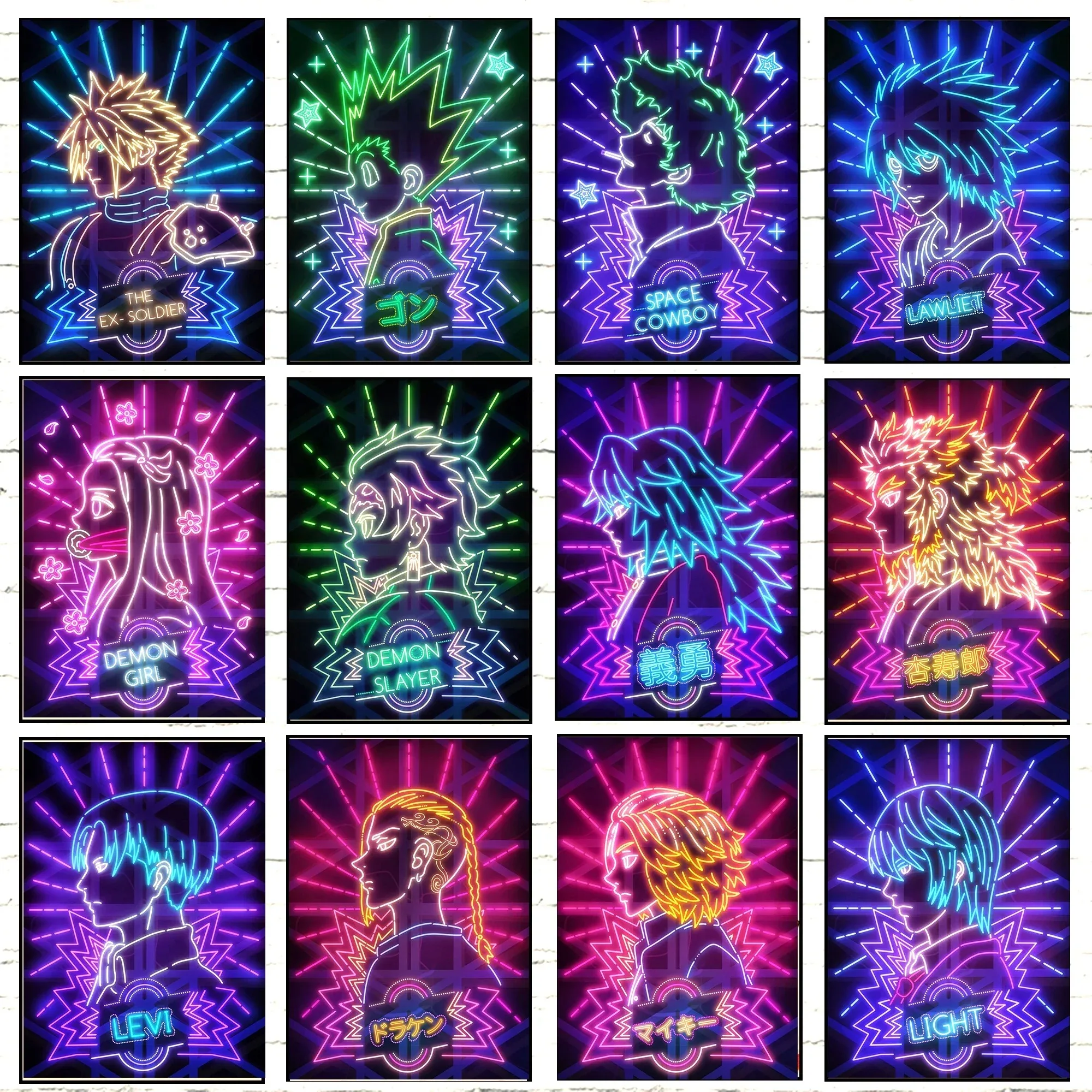 ملصق شخصية بتصميم نيون أنيمي ، لعبة صياد قاتل الشيطان ، لوحة أفلام خيالية نهائية ، فن جداري من قماش الكانفاس ، ديكور المقاهي #1