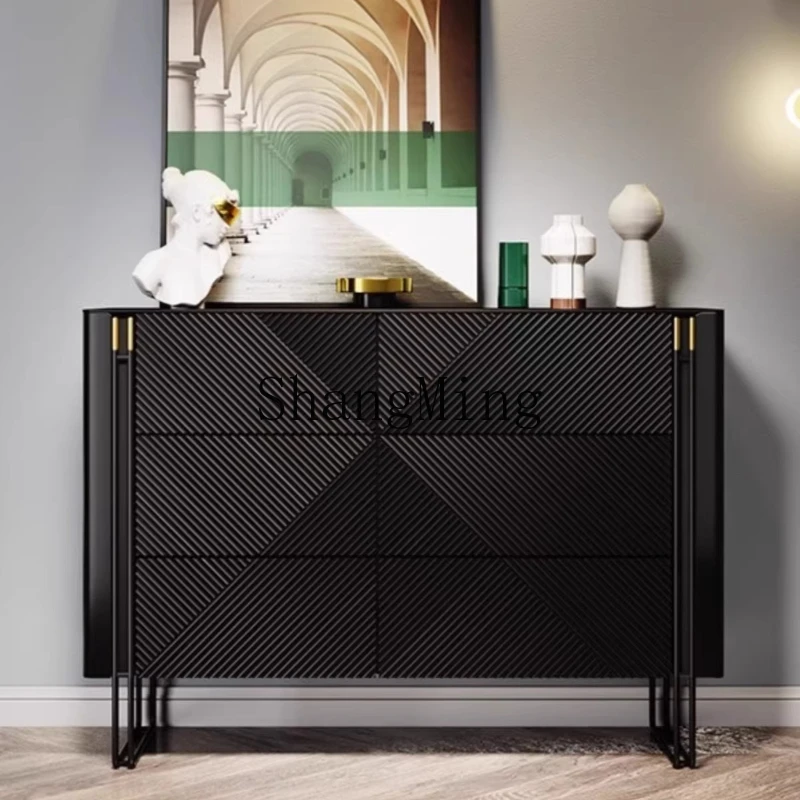FG minimalist light luxury six-chest cabinet black living room rock slab storage cabinet bedroom six pumping storage cabinet