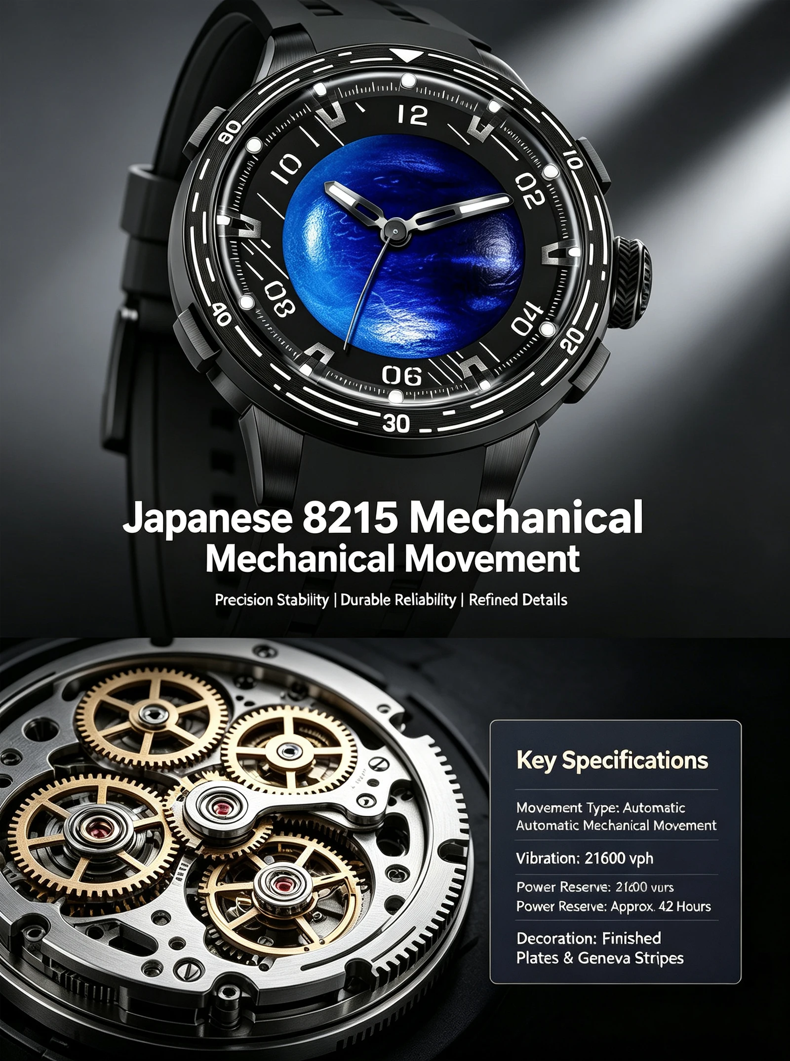 2026 PIDNU Markendesign Neue Star-Serie Mechanische Uhr Herren Japan 8215 Uhrwerk Herrenuhr Wasserdichte Automatische Luxusuhr – Detail 4