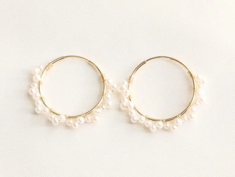 

14k Gold Filled Freshwater Pearl Hoop Earrings luxury High Quality Hoop Earring Ladies' Earrings Jewellery Woman Gifts for Woman