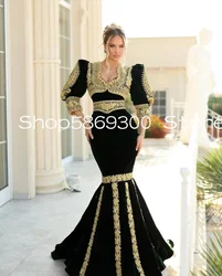 Kosovo Albanian Caftan Prom Formal Dresses Hunter Green Velvet Gold Applique Mermaid Customsized Evening Gown Traditional