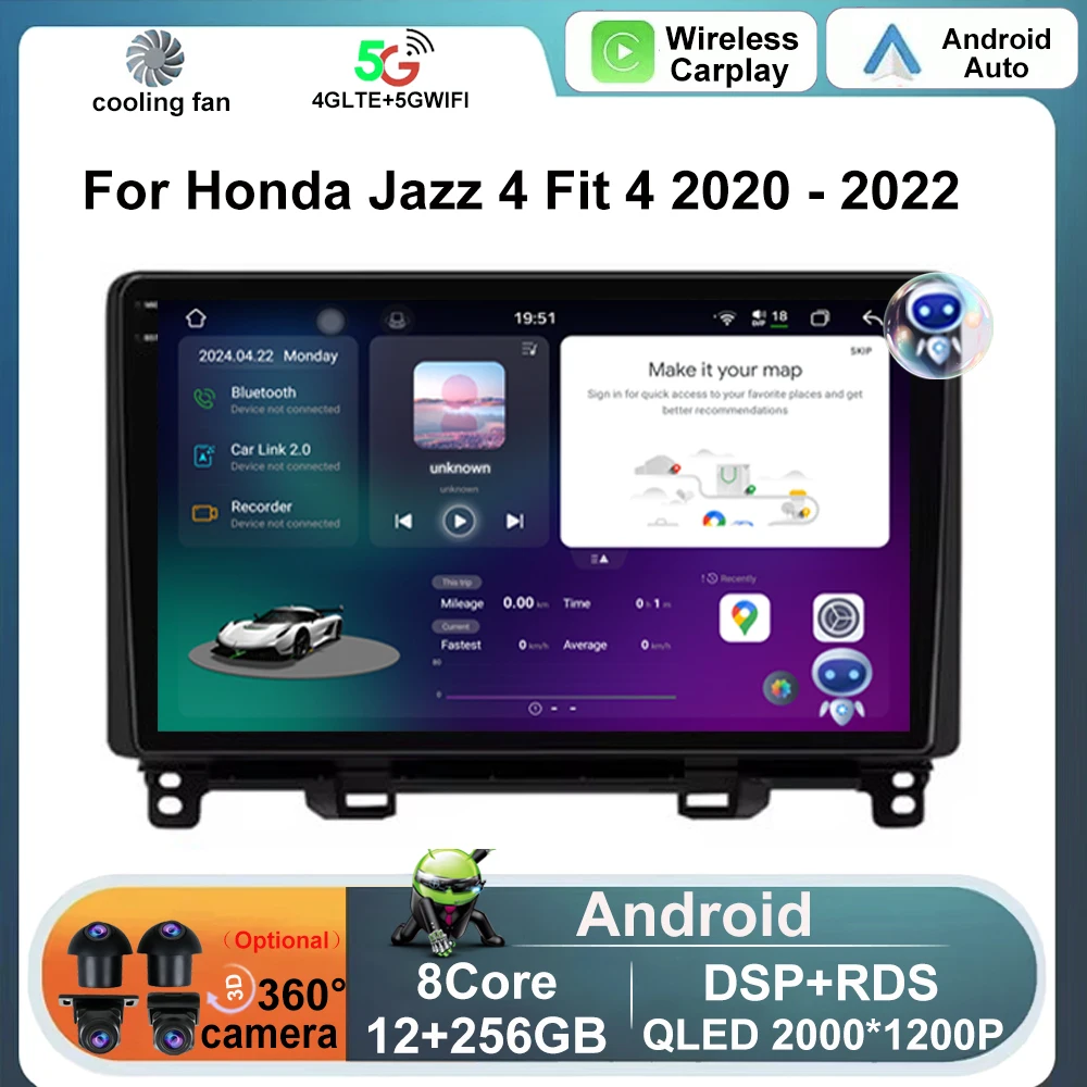 

Автомагнитола на Android для Honda Jazz 4 Fit 4 2020-2022, Автомобильный мультимедийный проигрыватель 4G, видеоплеер, навигация, стерео, GPS, DSP, TB