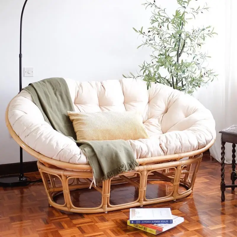 

Nordic rattan sofa real rattan double chair homestay home leisure recliner designer papasan lazy chair