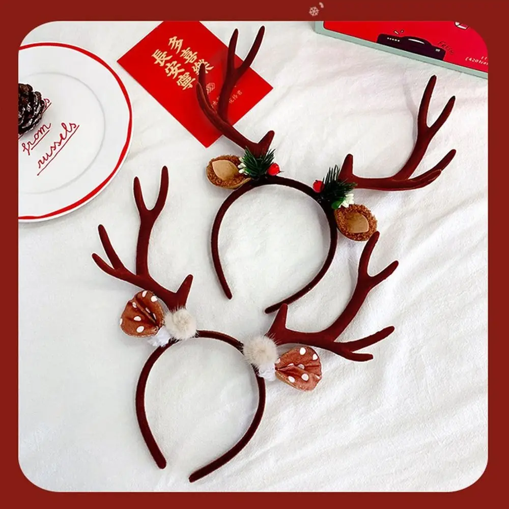 Cute Christmas Decoration Christmas Headband Elf Elk Hair Hoop Antlers Headband Party Dress Up Reindeer Deer Horn Hair Band Girl