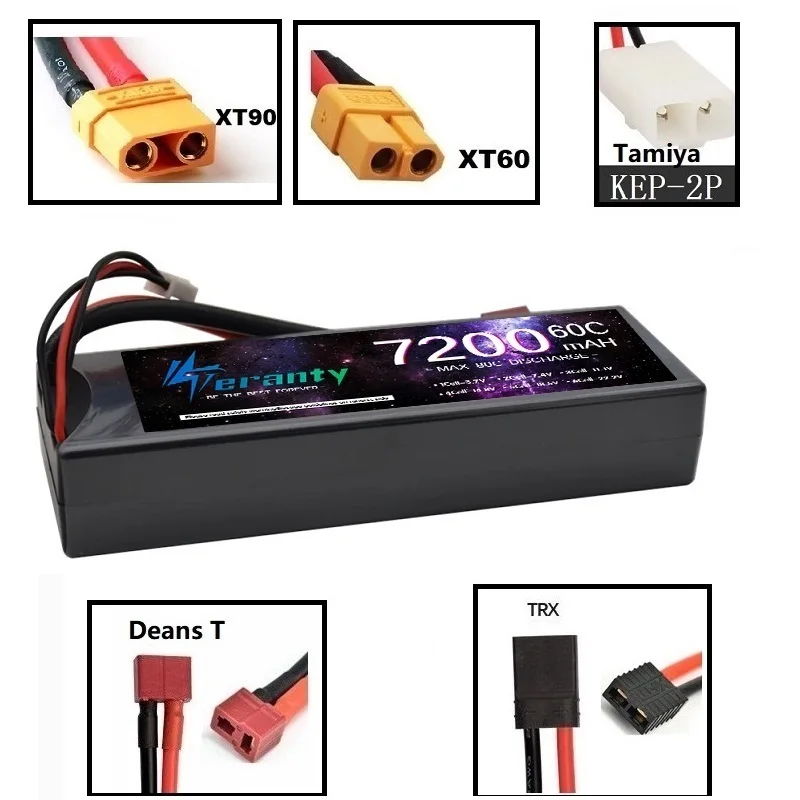 Teranty 2S 7.4V 7200mAh 60C Hard Case LiPo Battery for Traxxas 1/10 RC Car Quadcopter Helicopter