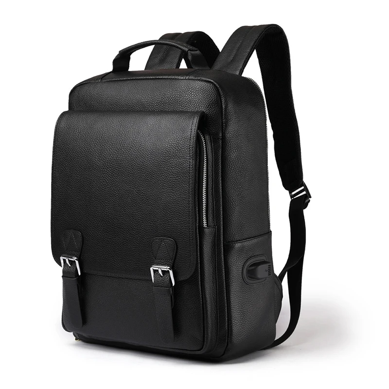 Mochila de moda para hombre, mochila USB de moda de cuero genuino para hombre, mochila de viaje grande, bolsas para ordenador portátil de 15,6 pulgadas, mochilas escolares coreanas