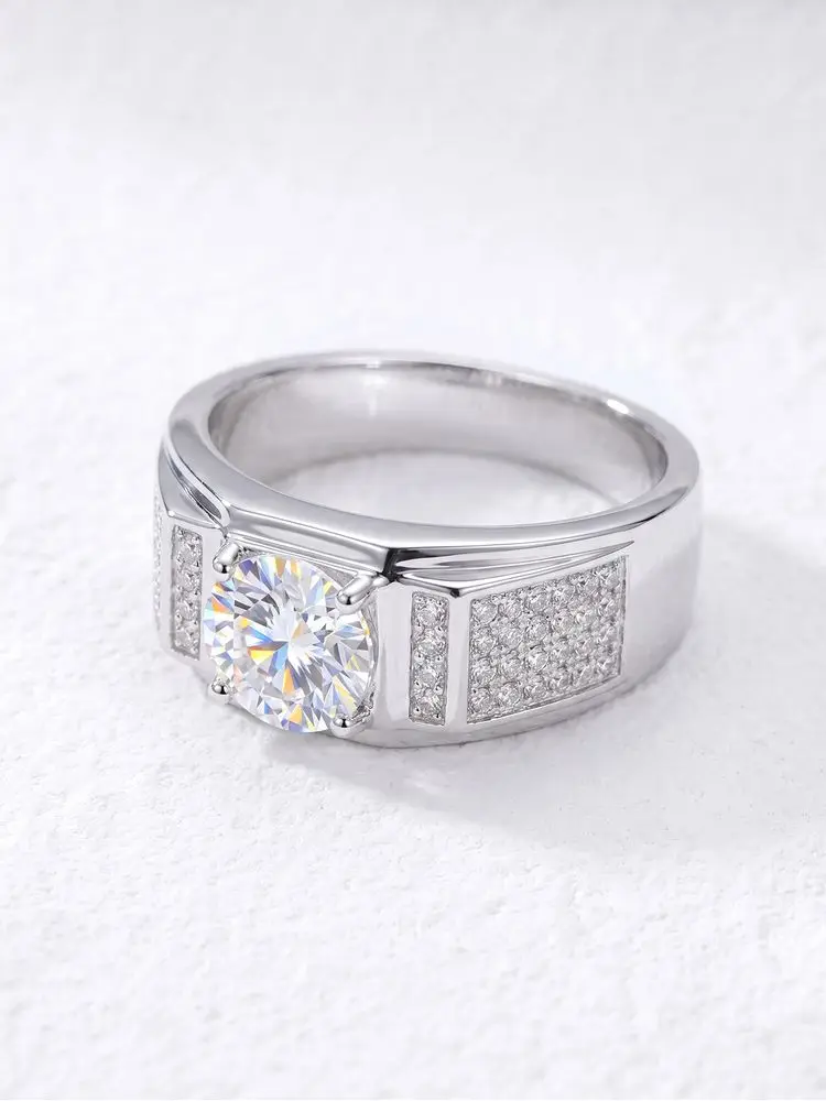 Dwj 1ct luxuriöse zertifizierte Moissan ite Diamant Eheringe für Männer Geschenk echte 925 Sterling Silber beste Qualität edlen Schmuck – Detail 2