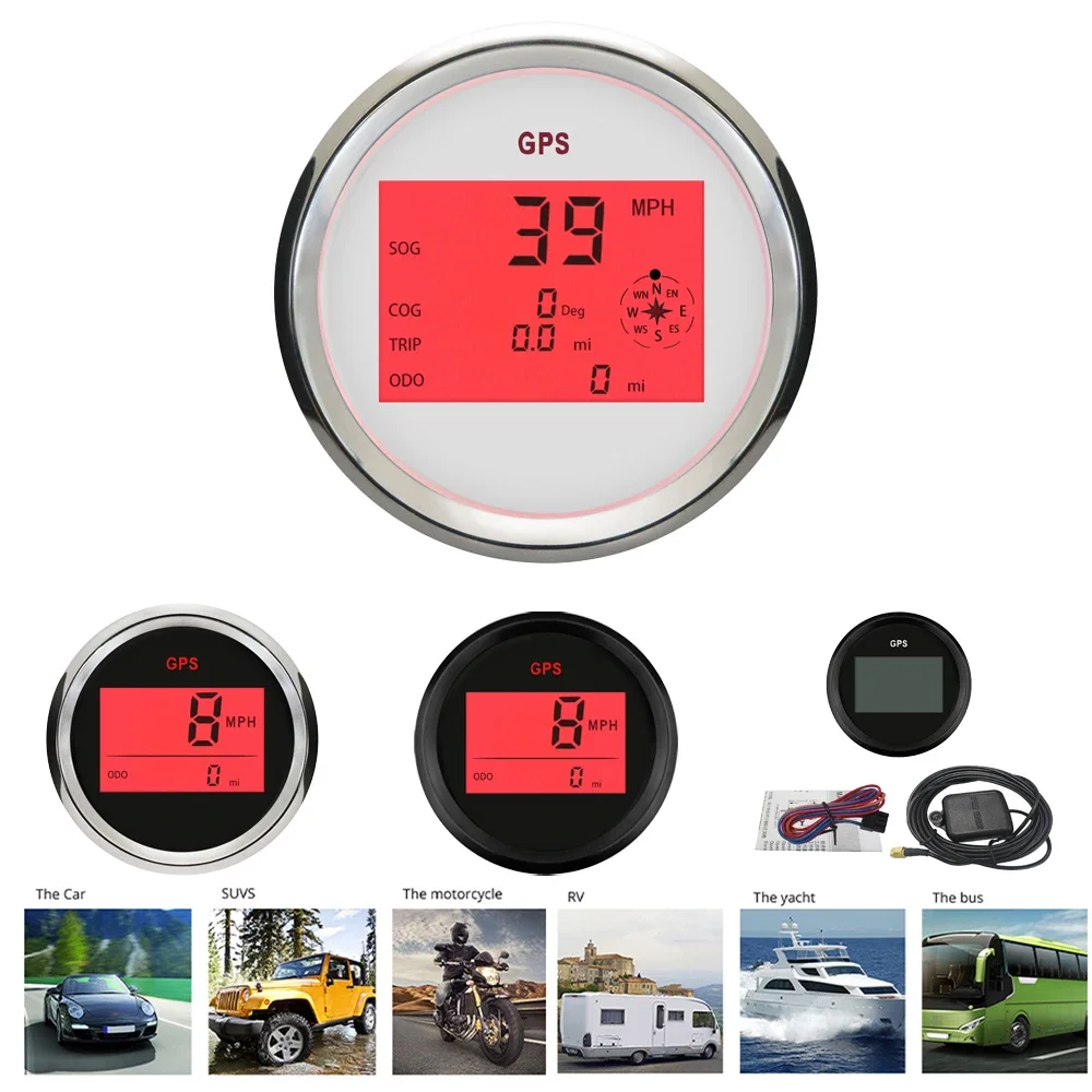 

RHAXEL 52mm 85mm Digital GPS Speedometer Odometer 0-999Knots Km/h MPH with Red Backlight for Yacht Car Vessel Motorcycle 12V 24V