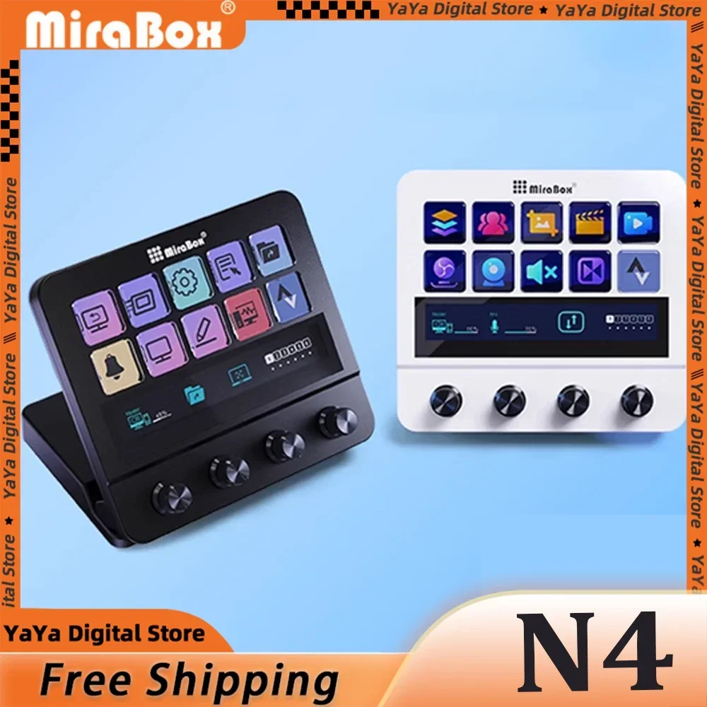 Custom Mirabox N4 Stream Deck Visual Macro Keyboard Adjustable Stand 10Keys Touch Strip Quad-Dial Interface Dual Usb-C & Usb-A