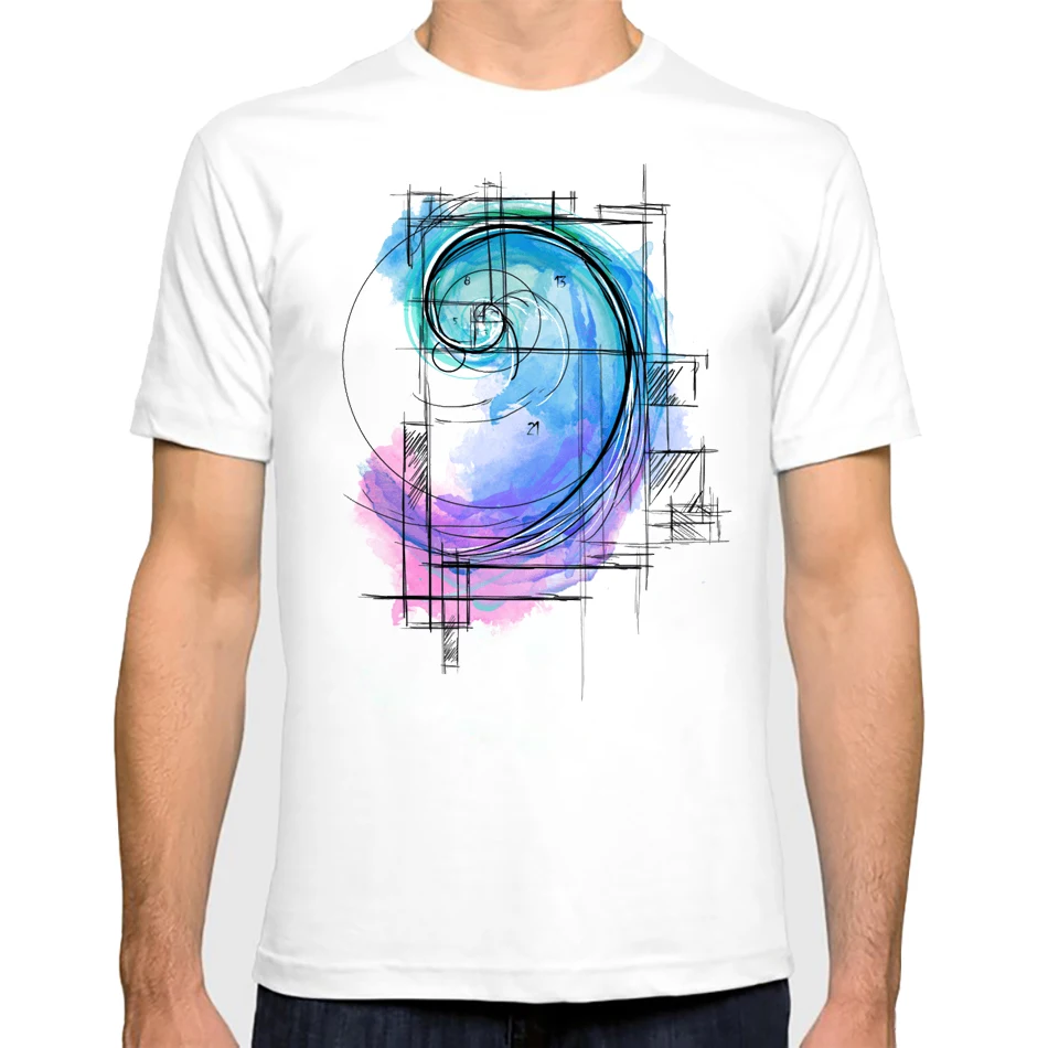 New Creative Trend Pattern Fibonacci Spiral sequence funny geek tshirt Men summer White Casual T Shirt Unisex geeker streetwear