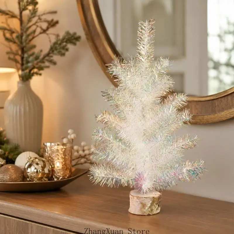 weißer Mini-Weihnachtsbaum mit Holzsockel, 40 großer PVC-Weihnachtsbaum für Büro, Schreibtisch, Wohnzimmer – Detail 9