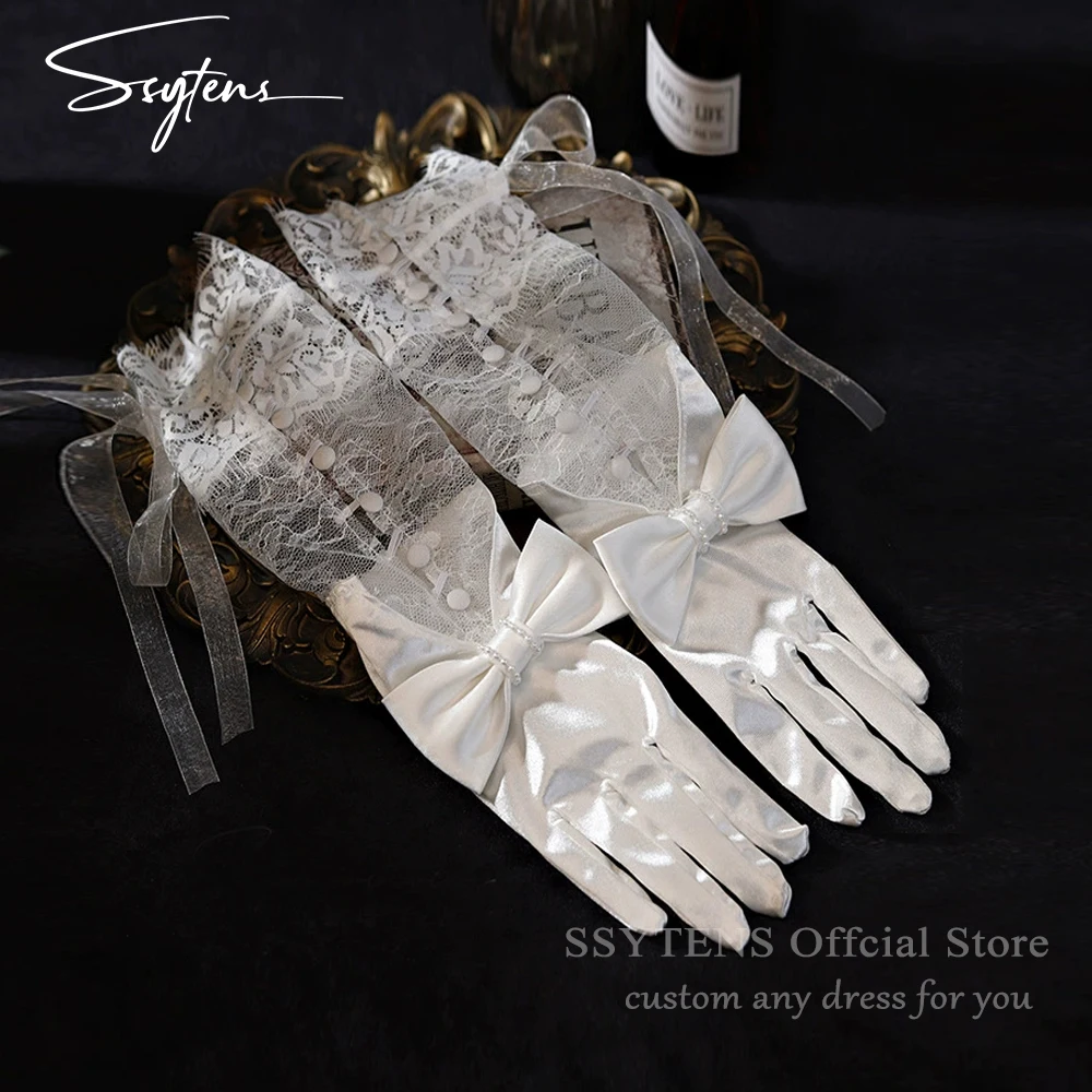 

Новые белые кружевные и атласные длинные перчатки с бантом во французском стиле - элегантное свадебное вечернее платье, аксессуары для свадебного платья P