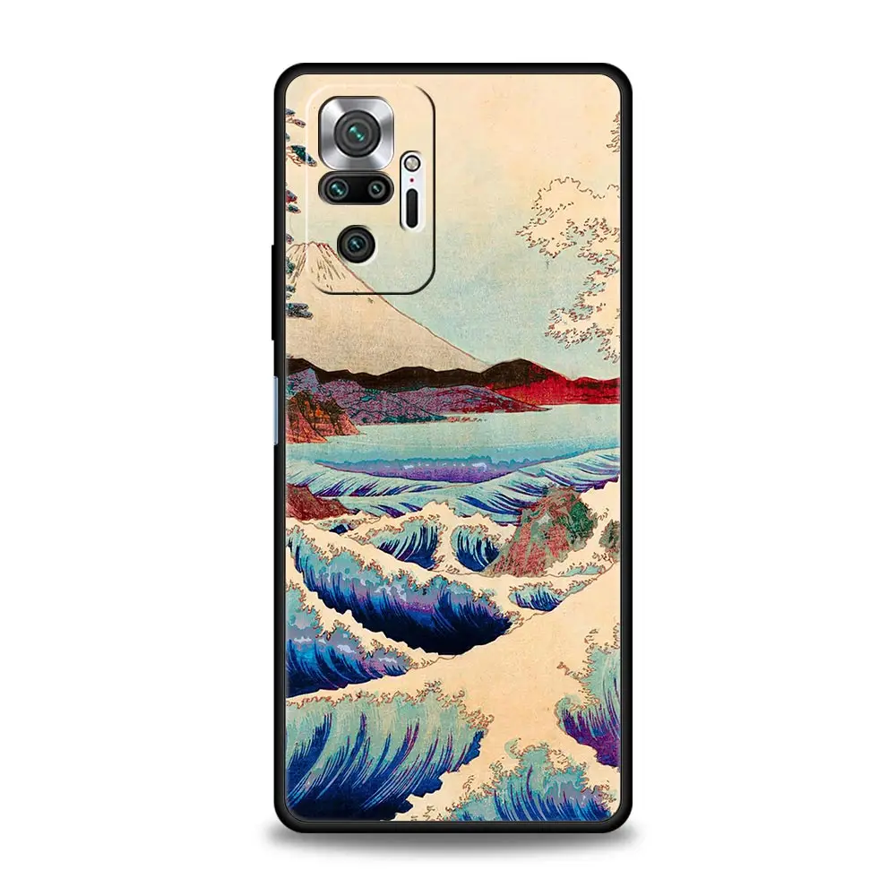 Soft TPU Phone Case For Xiaomi Redmi Note 10 11 9 8 Pro 9S 7 8T 9T 9A 8A 9C K50 K40 Gaming Cover Golden Great Wave Kanagawa Surf