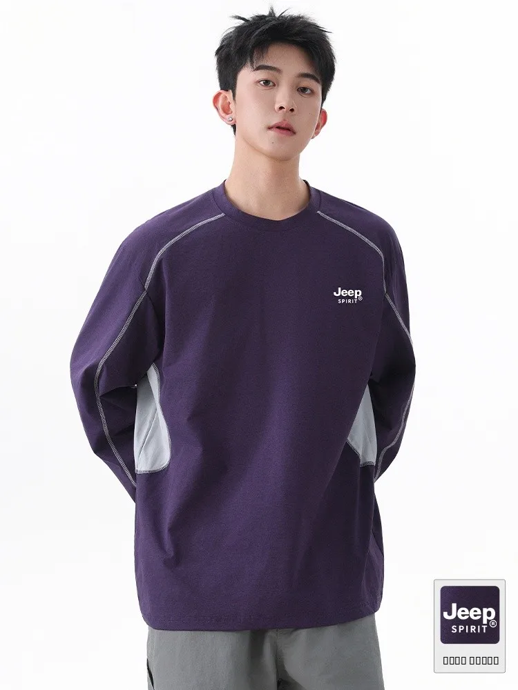

Outdoor Casual Loose Long Sve T-irt for Men Spring Autumn New Sle Purple Faionable Sportswear Polyester Fiber