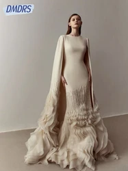 Abiti da sposa romantici con scollo a O Abito con paillettes pieghettate increspate per la sposa Abito da sposa a sirena di lusso personalizzato Vestido De Novia