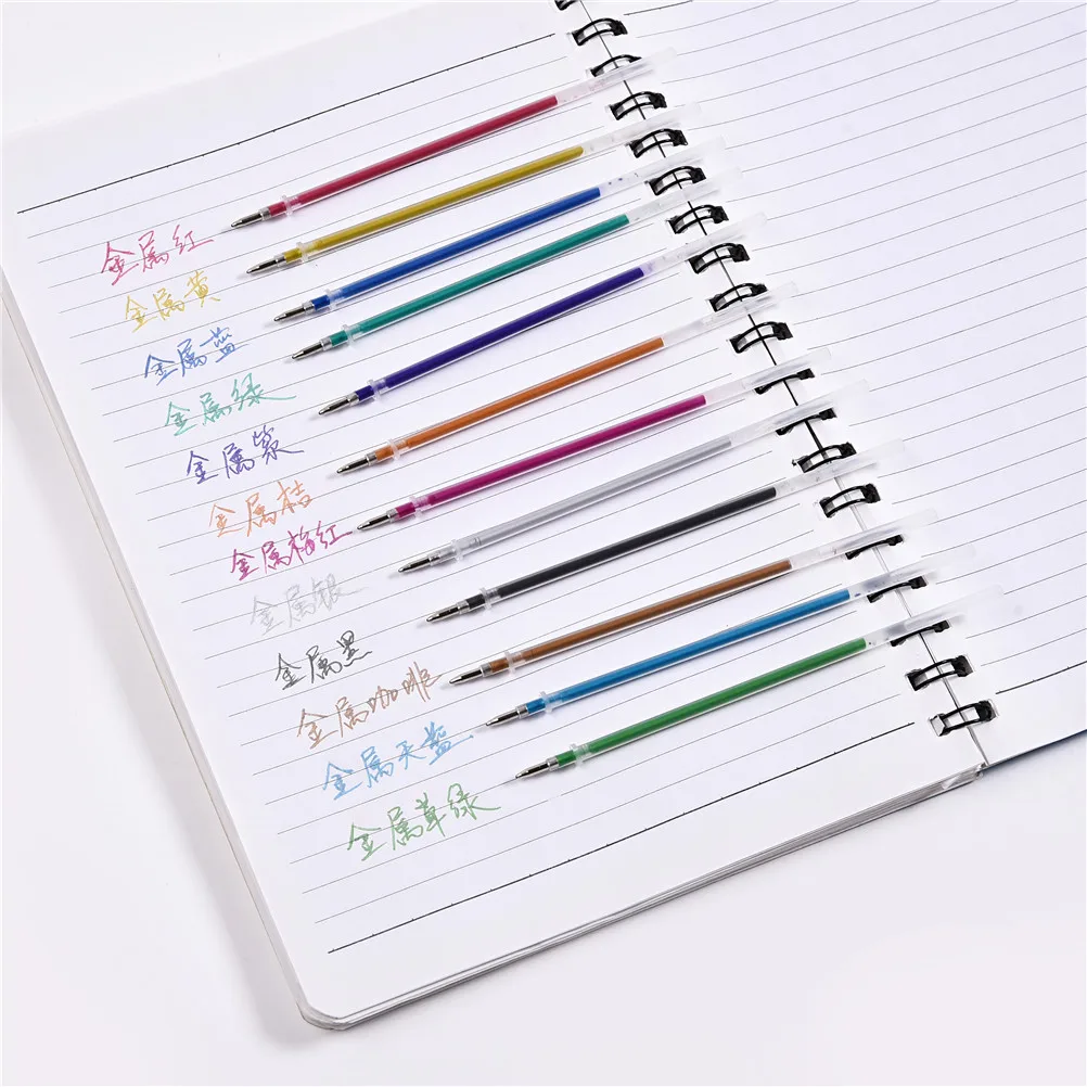 48pcs Colors Gel Pen Fluorescent Gel Ink Pen Refills Watercolor Brush Colorful Stationery Replacement Signature Rods Stationery