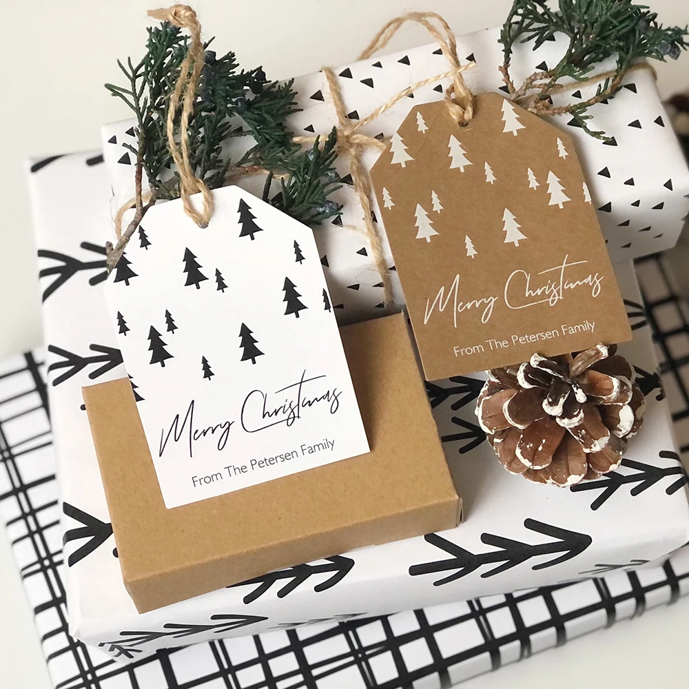

50Pcs Personalized Christmas Gift Tags Holiday Party Favor Tags Custom Kraft Gift Tags Merry Christmas Party Decoration