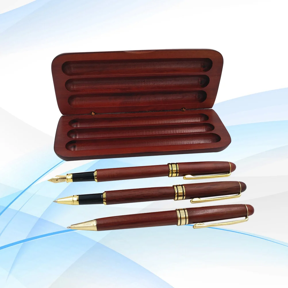 

3Pcs Maple Wood Pen Set Fountain Gel Ballpoint Pens Ideal for Office School Signature Calligraphy Gift Box Pens with Gift Box