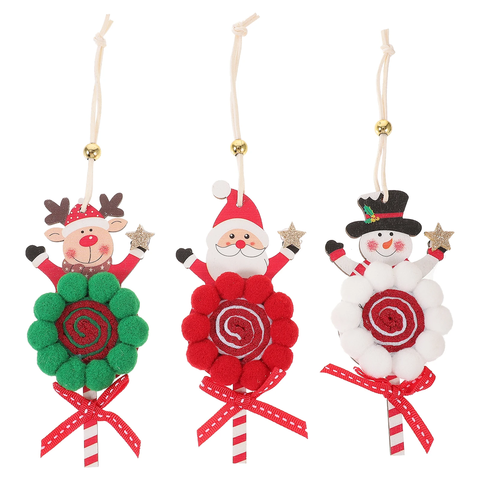 

3 Pcs Candy Christmas Ornament Tree Hanging Ornaments Festive Decorations Wooden Lollipop