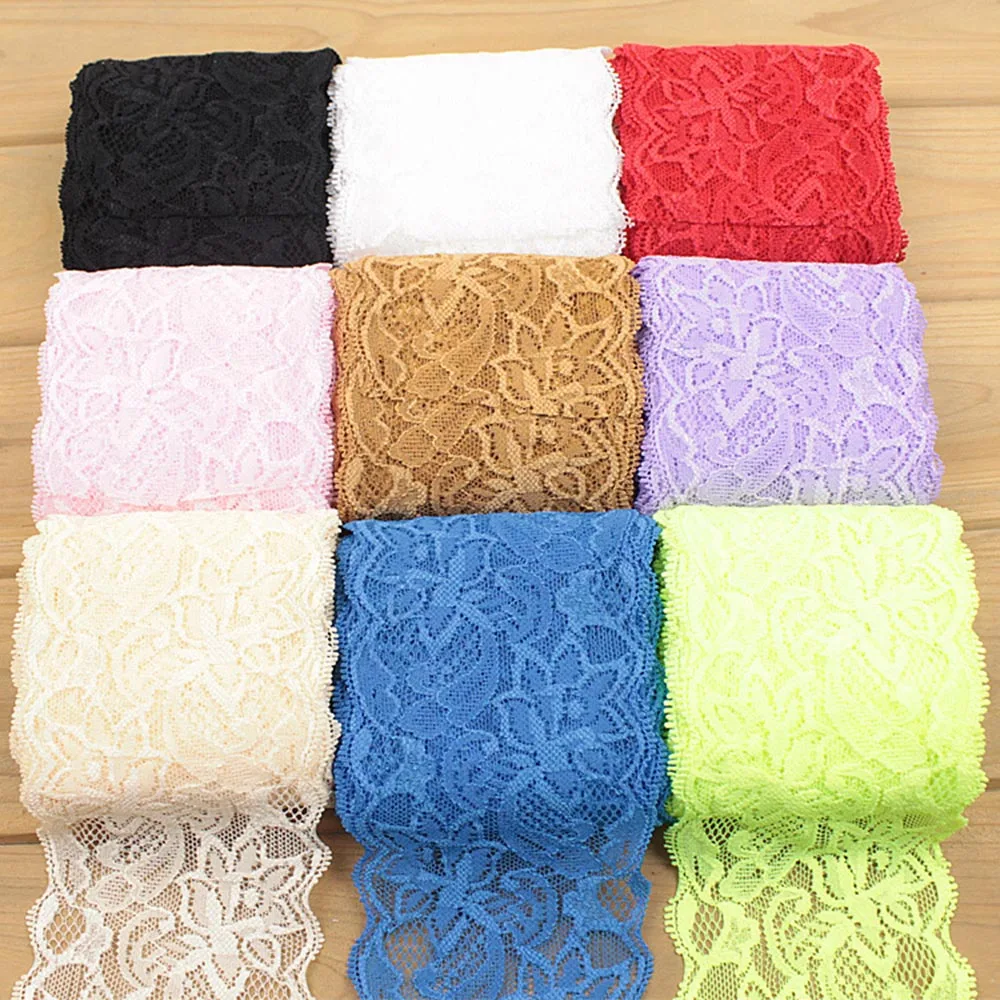 Width 8cm Elastic Lace Sewing Ribbon White Embroidered Stretch Lace Trimming Fabric Knitting Material DIY Garment Accessories