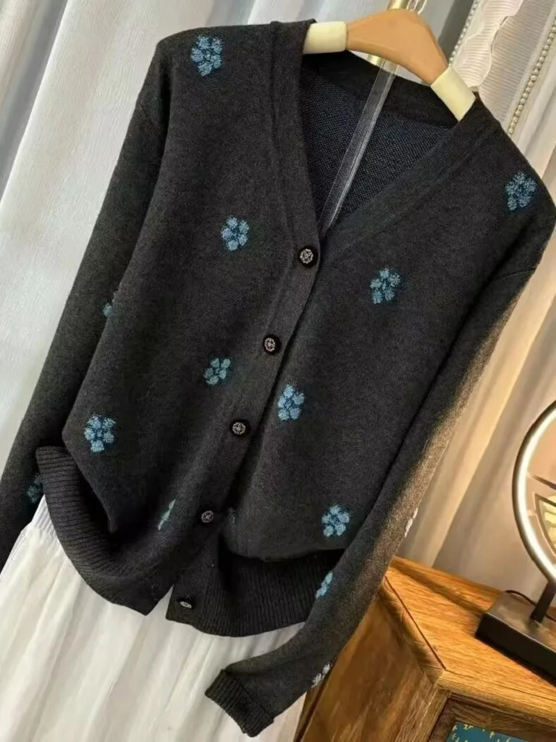 Mantel Sweter Bunga Bordir Kardigan Rajut Wanita