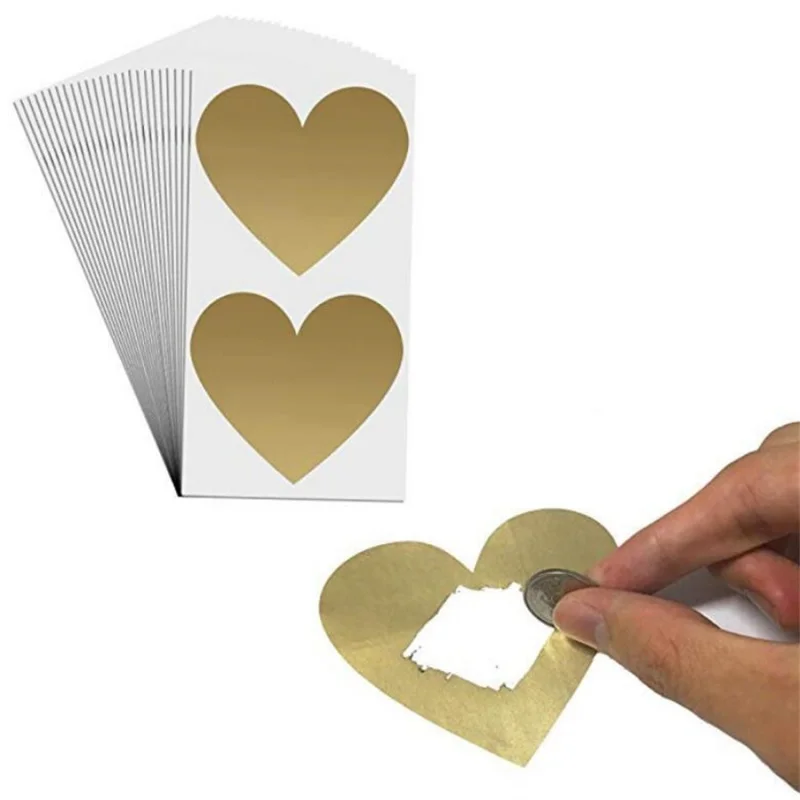 50Pcs DIY Gold Love Heart Shaped Coating Stickers Multi functional Labels Self Adhesive Scratch Coating Stickers