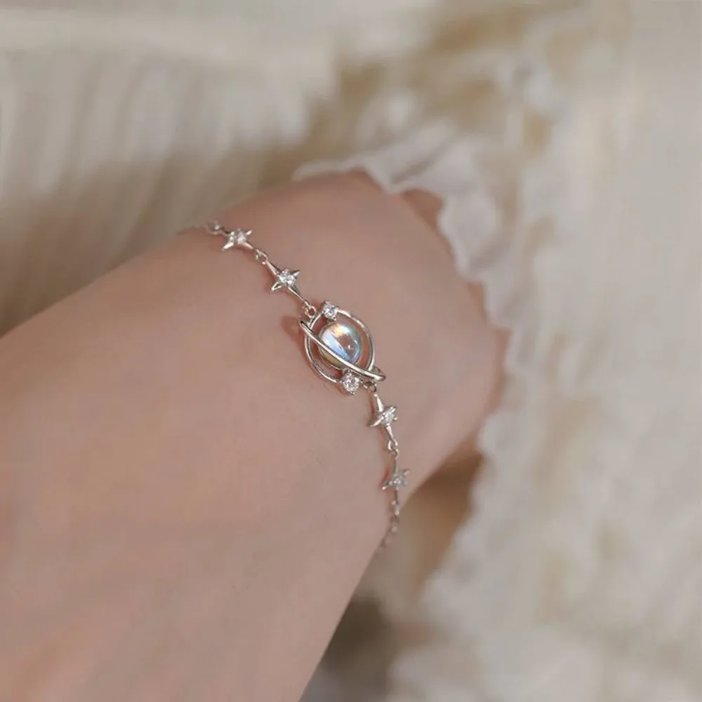 Korean Style Senior Sense Rhinestone Bracelet Moonstone Planet Bracelet Handicraft Jewelry