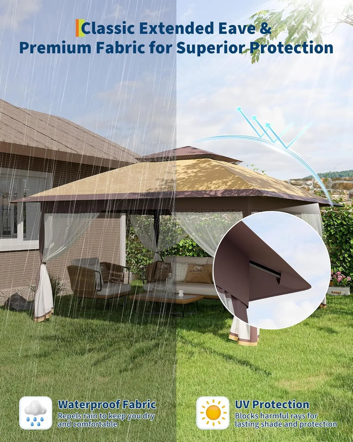 Carpa Plegable 3x3m, Gazebo Estilo Europeo con Techo de Lona Oxford 300D con Revestimiento Impermeable Plateado, Altura 2.65m, para Eventos y P