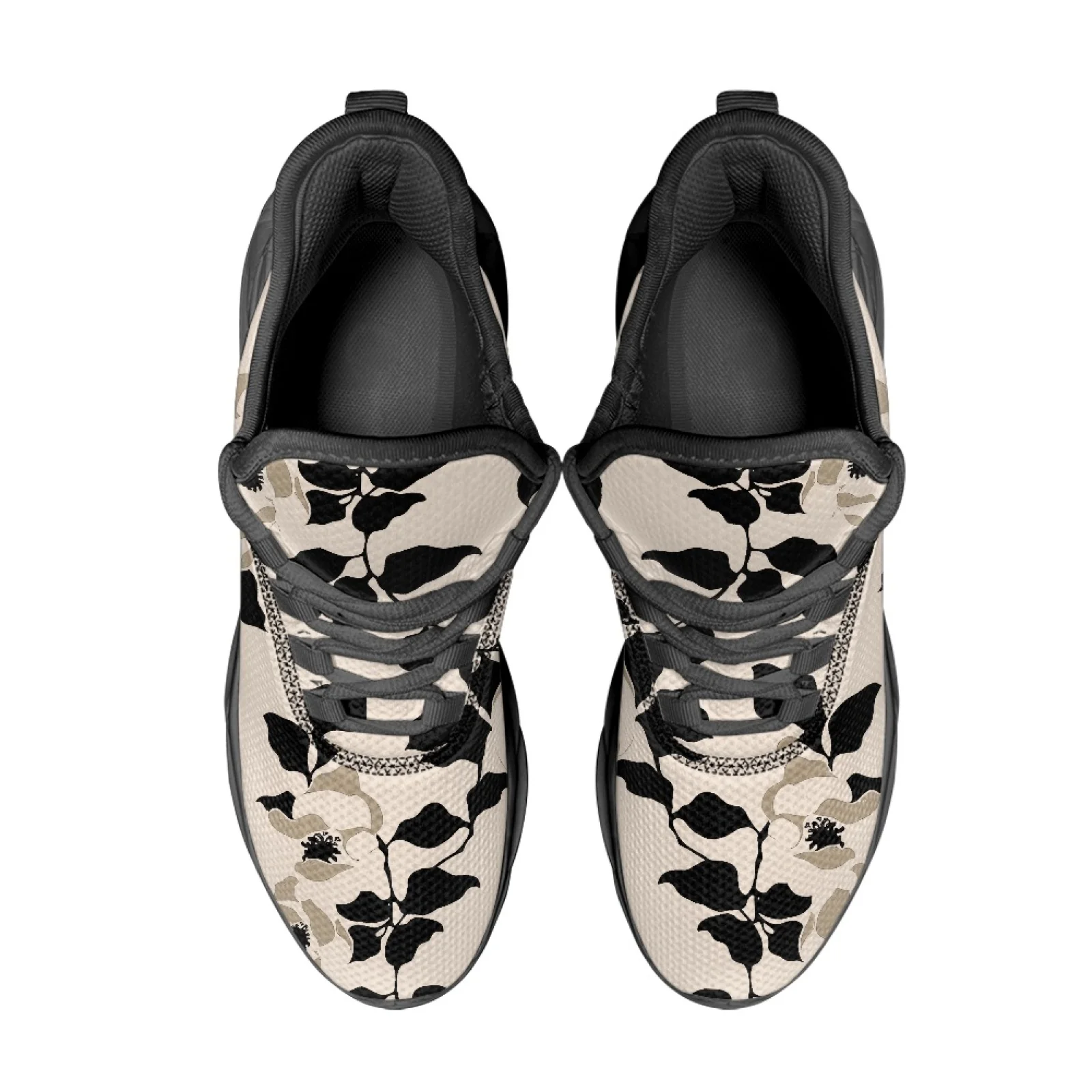 PENSTROLL Black Botanical Leaf Lightweight Blade Running Shoes for Gym Mesh & EVA Men's Running Shoes Blade Sports Shoes