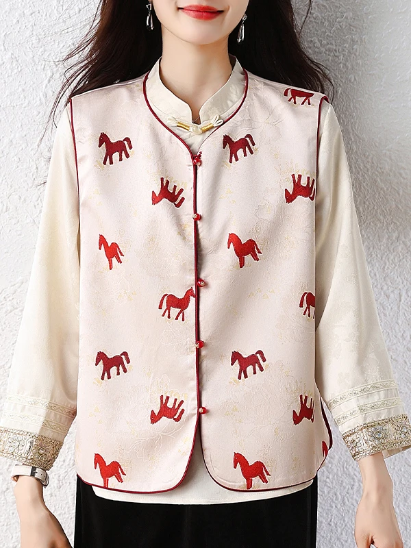 

Double-Sided Wear Sleeveless Embroidered Vest Women's Lucky Year Red Success Backless Tank Top Fashionable Casual Outerwear