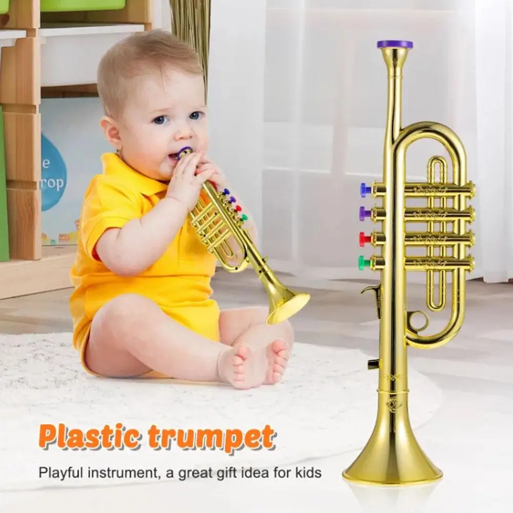 

Trumpet For Children Ab 5 Years Old, Trumpet With 4 Colorful Button, Musical Learning Gift For Kids Beginners, 37 Length I8c1