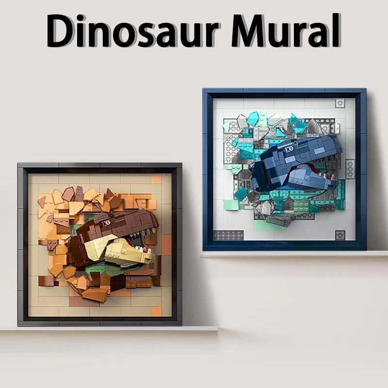 Ideas Dinosaur Frame Building Block Set Jurassic Park World T-Rex Mural Painting Modular Bricks Wall Art Decoration Toys For Kid