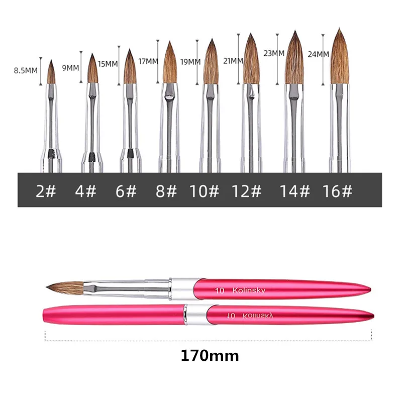 Pink Metal Kolinsky Sable Nail Acrylic Brush UV Gel Carving Pen Brush Liquid Powder DIY Nail Drawing Nail Art Brush