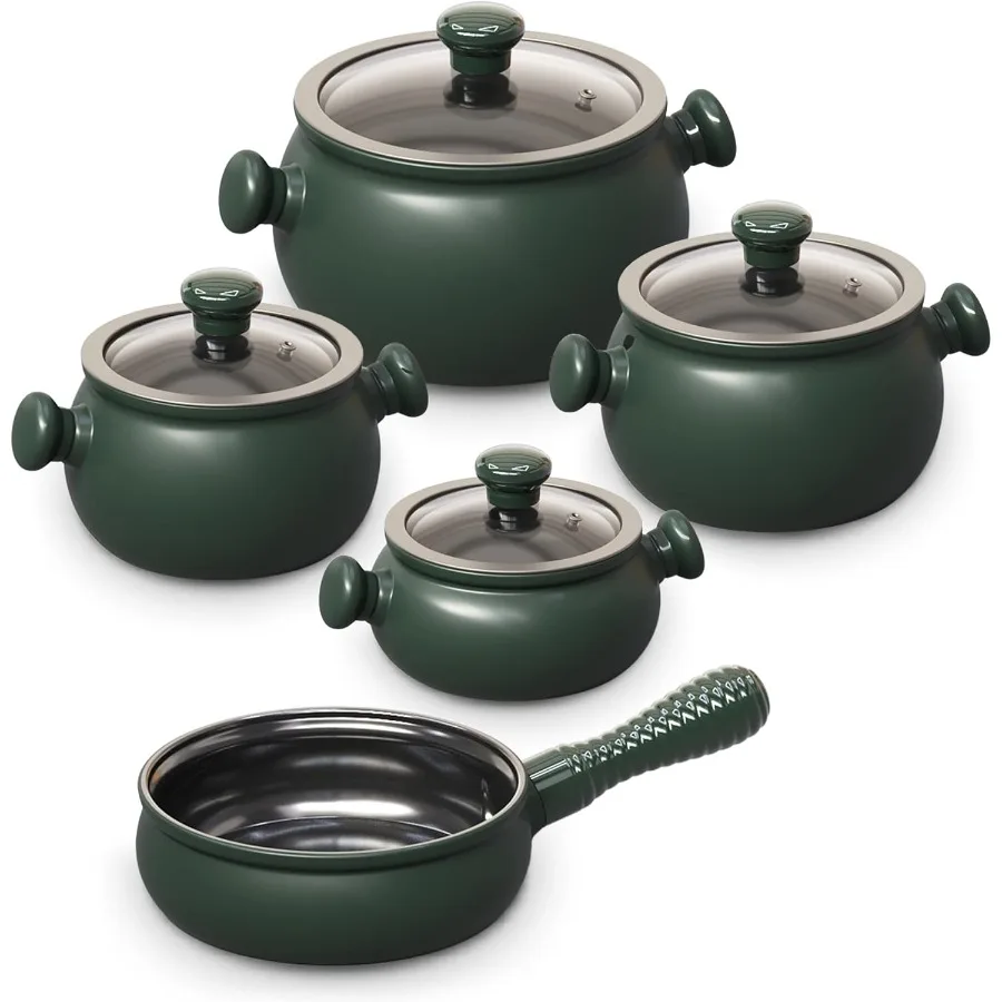 

100% керамика, нетоксичный, здоровый, долговечный, легкий набор посуды, безопасный для духовки, до 1200F, можно мыть в посудомоечной машине, PFAS, PTFE, PFOA PFOS M