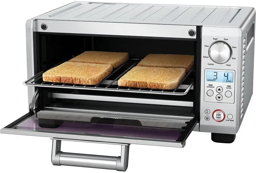 Electric Countertop Toaster Oven, Small Portable Oven Brushed Stainless Steel