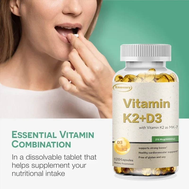 Vitamin K2 + D3 Supplement - Contains Vitamin K2 as MK-7, 215 Mcg (5000IU)