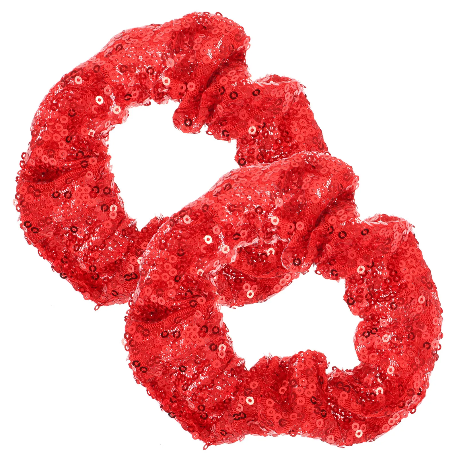 

2Pcs Christmas Hair Rings Elastic Cloth Material Durable Shiny Metallic Scrunchies for Party Sequins Hair Ties