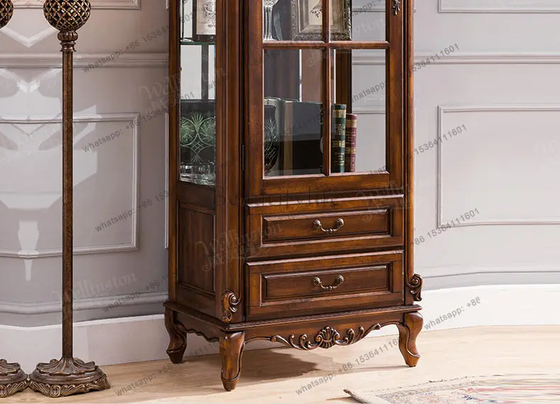 American solid wood European living room single and double door glass wine cabinet display decorative cabinet