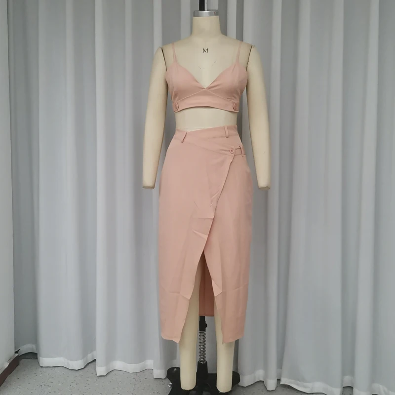 Waytobele-Conjunto de Top e Saia Sem Mangas Feminino, Suspender Sexy, Monocromático, Sem Costas, Bolso, Fenda Irregular, Streetwear de Verão, 2 Peças