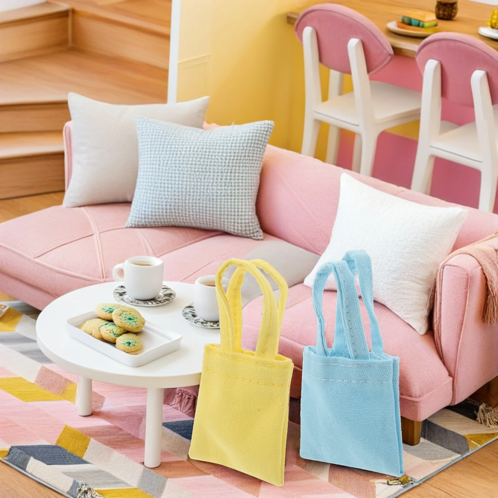 

6 шт. сумка для дома миниатюрный декор кукольный домик сцена модель сумки на одно плечо холст миниатюры сумка для покупок