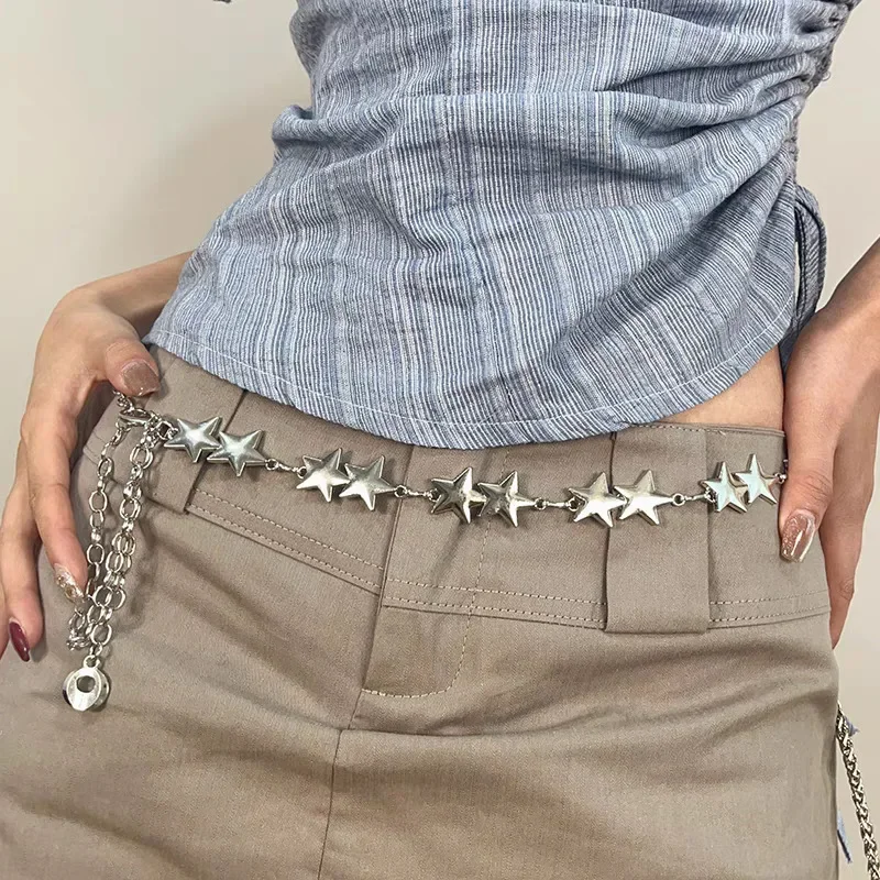 Star Chain Belt Western Metal Belt for Women Punk Chain Belts for Dresses Jeans Waist Chain Belt Y2k Emo Body Jewelry