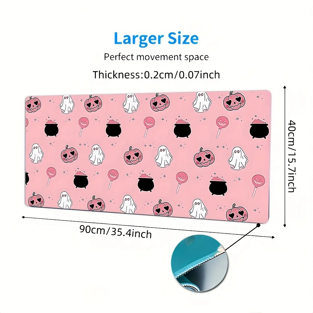 Cute Halloween Pink Pumpkin Ghost Desk Mat Non-Slip Rubber Gaming Mouse Pad for Office