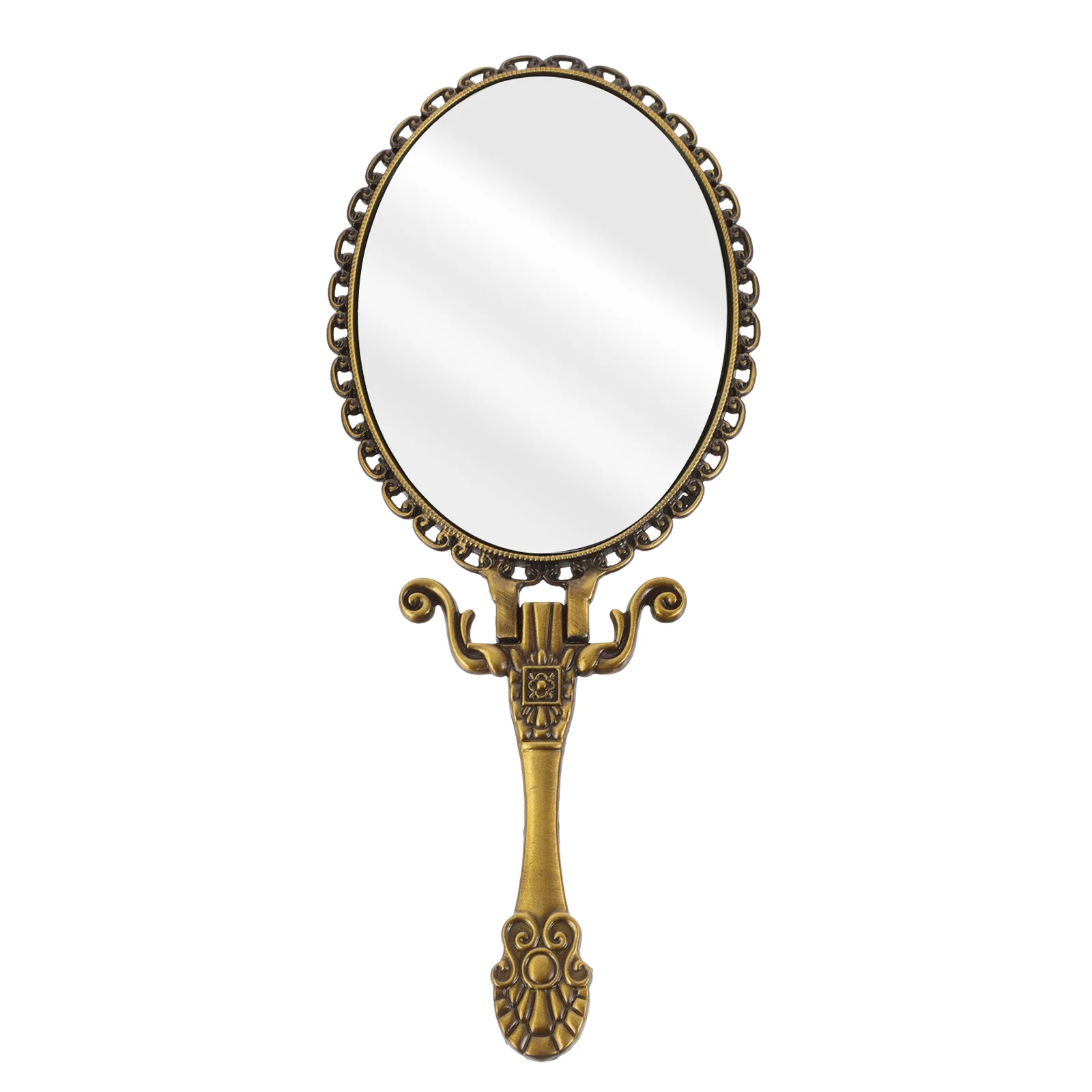 Princess Mirror with Handle Miss Makeup Countertop Zinc Alloy Retro Metal Handheld