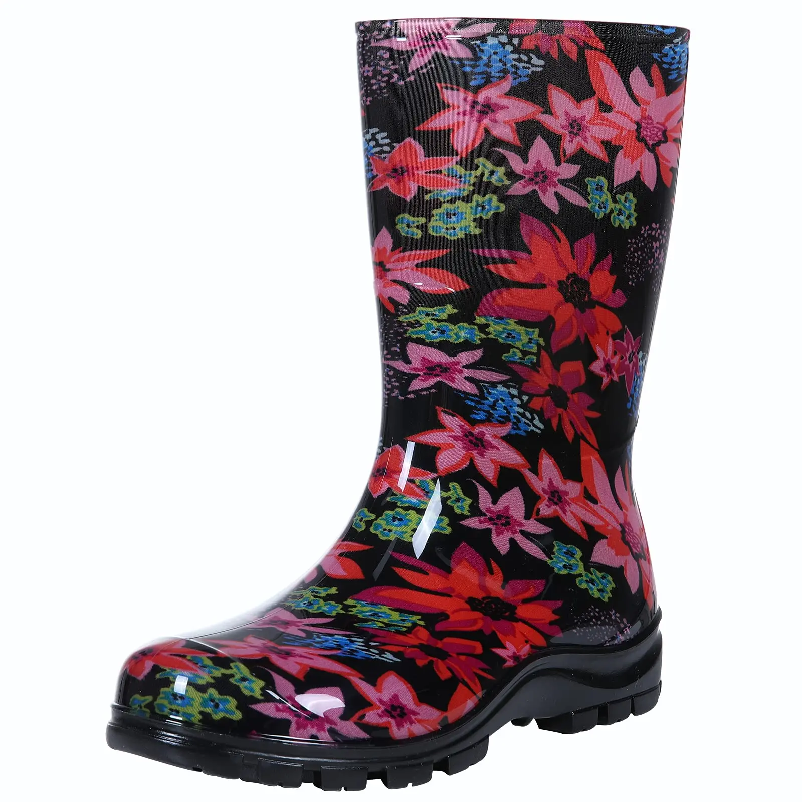 Gacimy Women's Mid Calf Rain Boots Outdoor Waterproof Garden Shoes New Anti-slip Rubber Boots Fashion Printed Women Rain Shoes