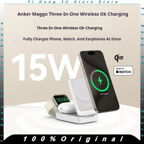 Anker MagGo Qi2 15W Magnetic Wireless Charger Stand 3-in-1 Charging Stand MAGSAFE Fast Charger For iphone 16 15 Pro Max/AirPods