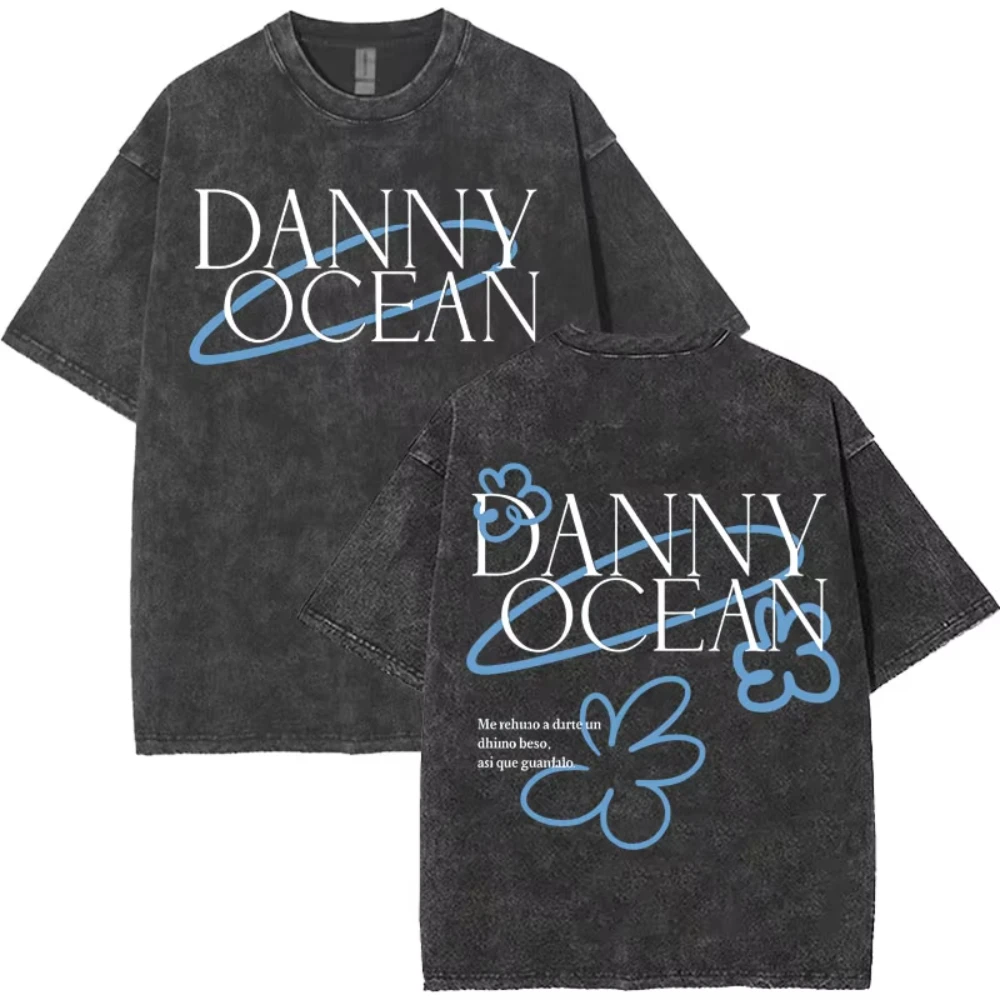 Rapper Danny Ocean Pop Music Vintage Washed TShirt Men's Hip Hop Harajuku Short Sleeve T-shirt Pop Cozy Cotton Crewneck T Shirts