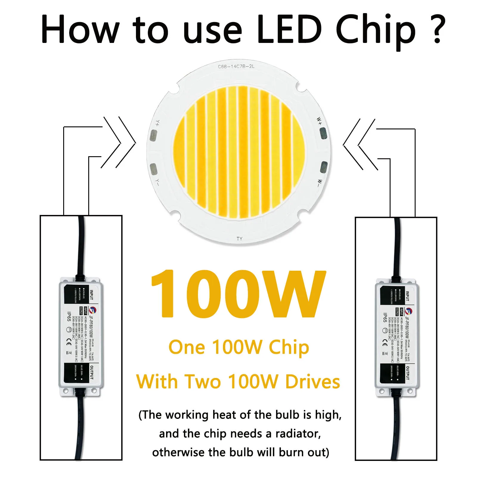 100W High Power Driver+LED COB Chip LED Bead Bicolor Bulb Warm/White Light Suit CRI 95 Spotlight Photography Fill Light