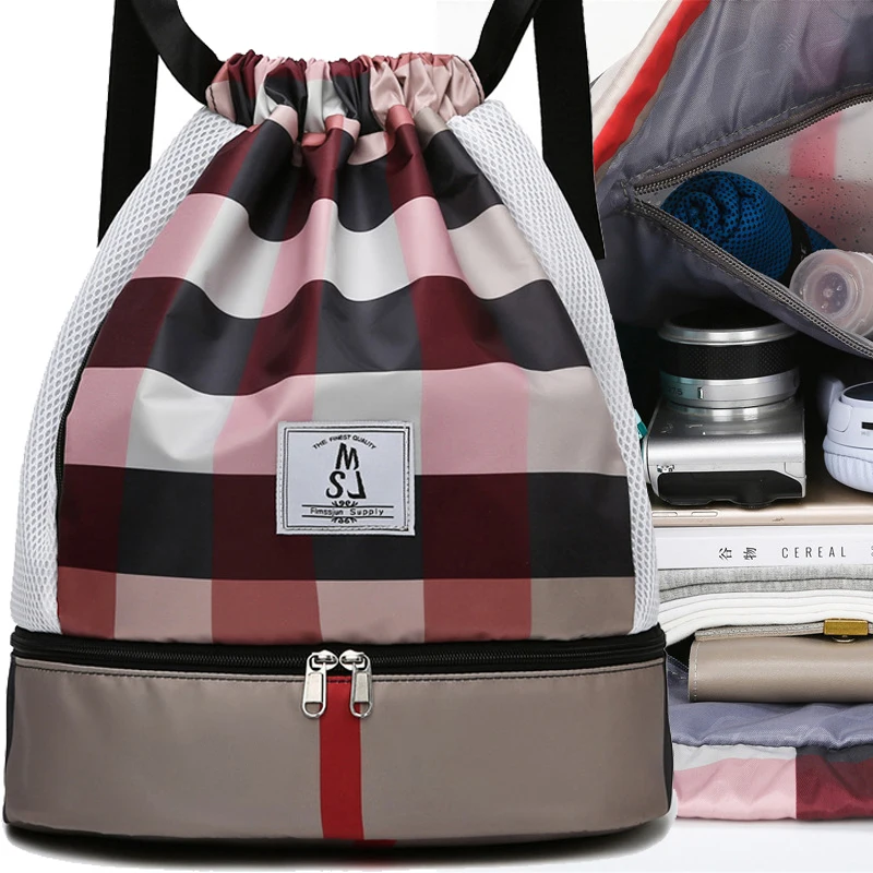 

Sports Waterproof Backpacks Striped Travel Backpack Bags for Women Men Shoulder Bag Elastic Drawstring School Bags Knapsack Pack